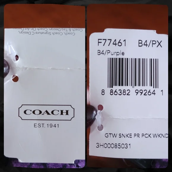 NWT Coach F77461 Gateway Snakeprint Packable Weekender Purple Canvas Pouch Bag - Picture 14 of 16